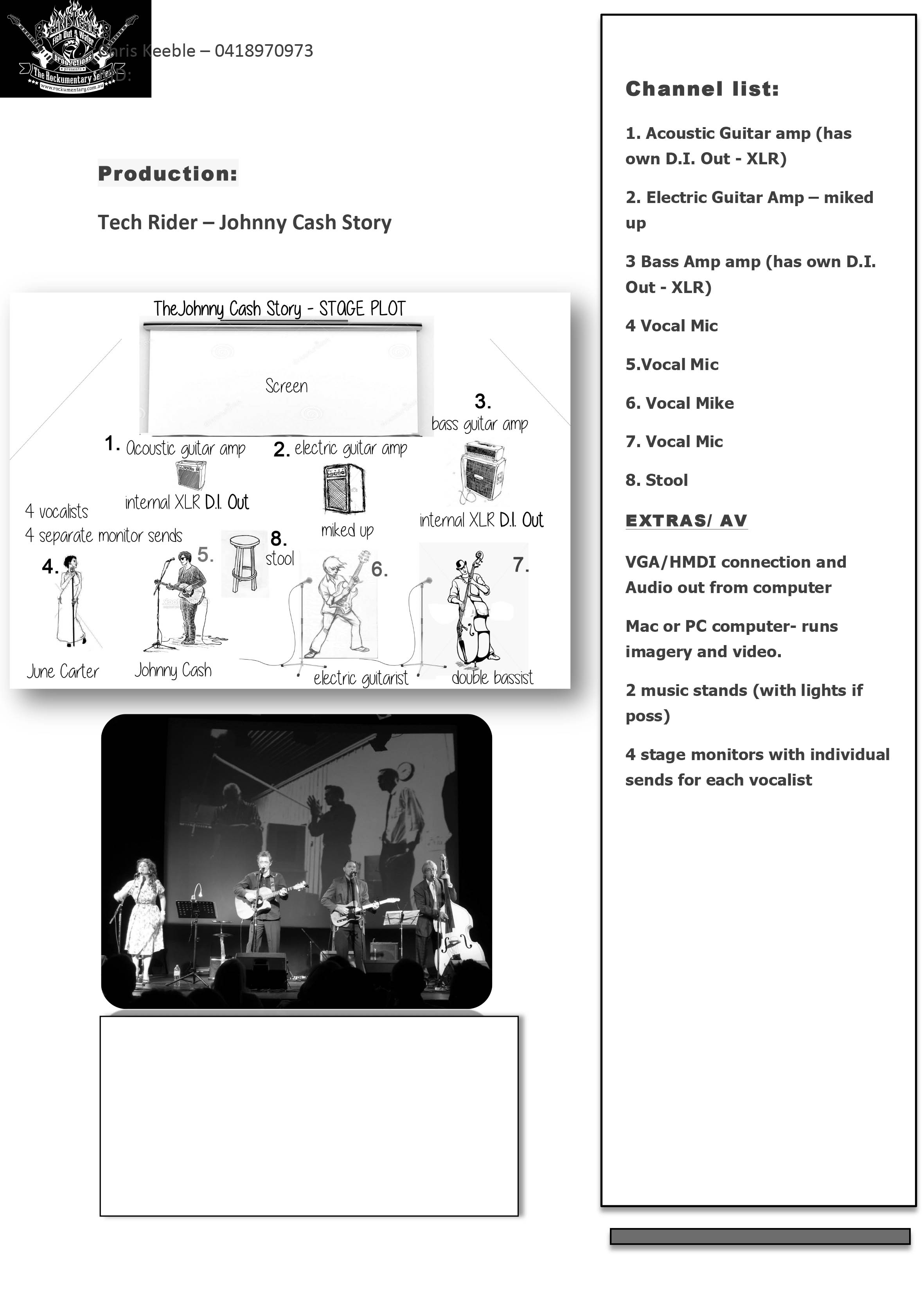 Johnny Cash Show tech rider - stage plot